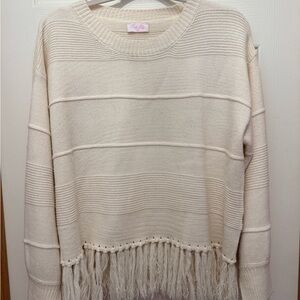 Pink Lily Cream Fringed Sweater